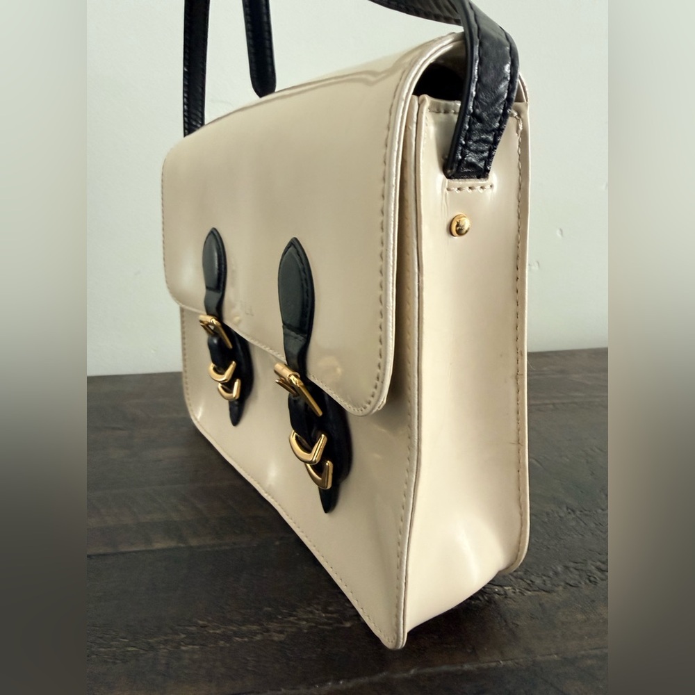 Ralph Lauren Cream and Black Satchel with Gold Hardware